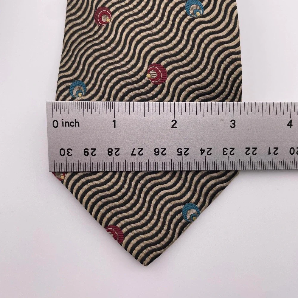 Robert Talbott Nordstrom‎ Mens Silk Woven Tie Black Gold Waves Red Blue Circles